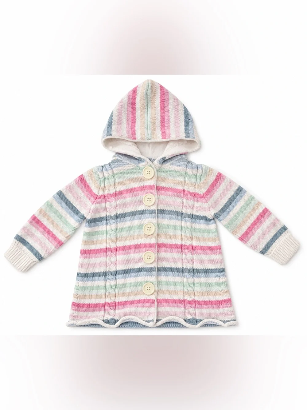 Baby Gap Hooded Cable Knit Cardigan Sweater Coat 18-24M Pastel Striped